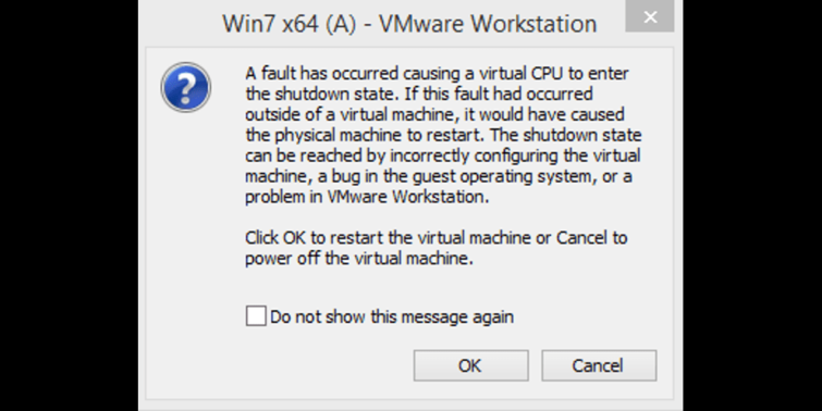 A Fault Has Occurred Causing a Virtual CPU to Enter the Shutdown State