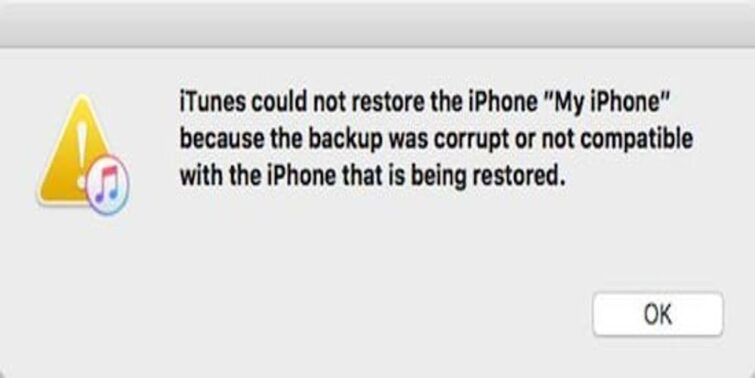 iTunes could not restore the iPhone because the backup was corrupt